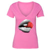 XtraFly Apparel Women's Strawberry Lips Novelty Gag V-neck Short Sleeve T-shirt