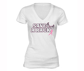 XtraFly Apparel Women's Save A Rack Antlers Breast Cancer Ribbon V-neck Short Sleeve T-shirt