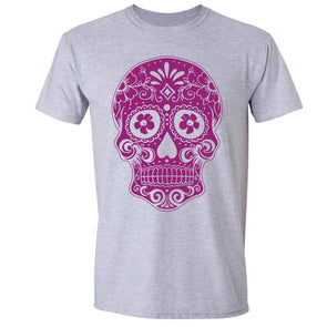 XtraFly Apparel Men's Pink Sugarskull Muerte Skulls Day Of Dead Crewneck Short Sleeve T-shirt