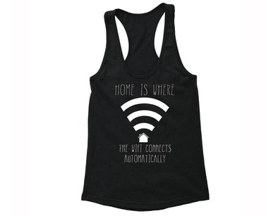 XtraFly Apparel Women's Home is Where the WIFI Novelty Gag Racer-back Tank-Top