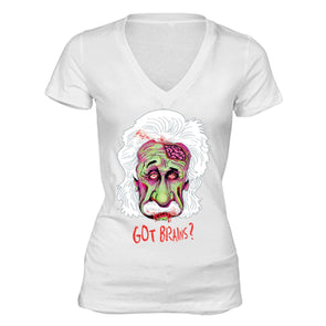 XtraFly Apparel Women's Got Brains Zombie Einstein Novelty Gag V-neck Short Sleeve T-shirt