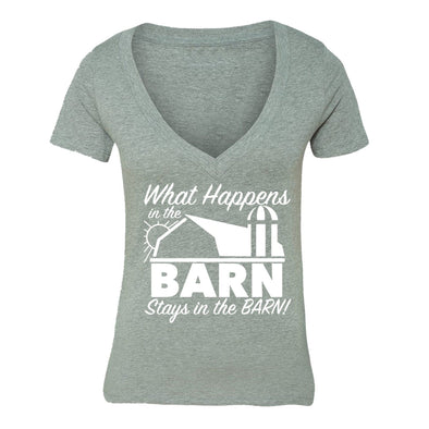 XtraFly Apparel Women's What Happens Barn Novelty Gag V-neck Short Sleeve T-shirt