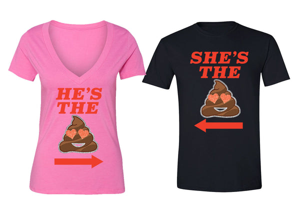 XtraFly Apparel He's the Shit Emoji Valentine's Matching Couples Short Sleeve T-shirt