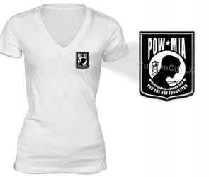 XtraFly Apparel Women's Not Forgotten Pocket Military Pow Mia V-neck Short Sleeve T-shirt