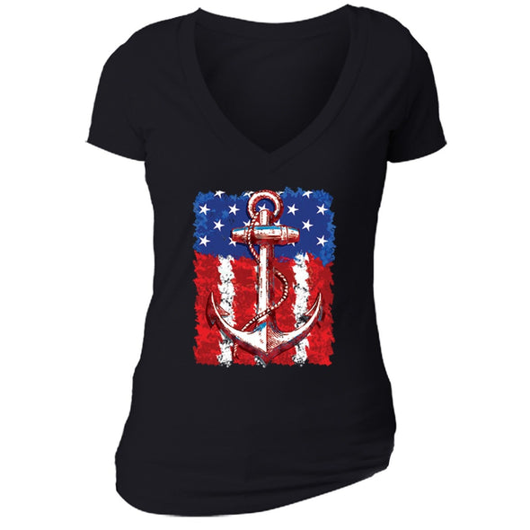 XtraFly Apparel Women's USA Anchor American Pride V-neck Short Sleeve T-shirt