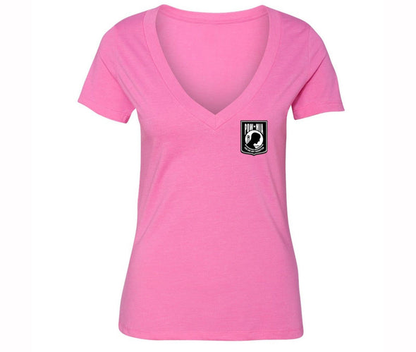 XtraFly Apparel Women's Not Forgotten Pocket Military Pow Mia V-neck Short Sleeve T-shirt