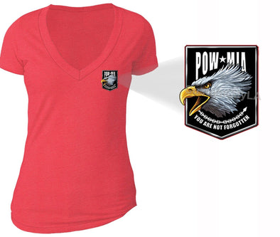 XtraFly Apparel Women's Eagle Pocket Military Pow Mia V-neck Short Sleeve T-shirt