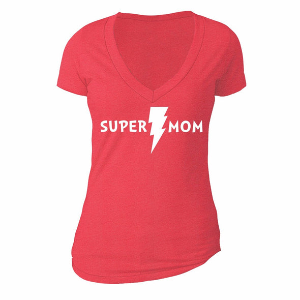 XtraFly Apparel Women's Super Mom Mother's Day V-neck Short Sleeve T-shirt