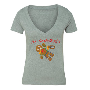 XtraFly Apparel Women's Gingerbread I'm Smashed Ugly Christmas V-neck Short Sleeve T-shirt