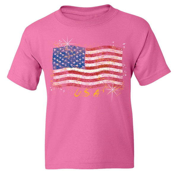 XtraFly Apparel Boys Wavy Flag USA American Pride Crewneck Short Sleeve T-shirt