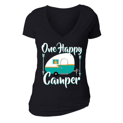 XtraFly Apparel Women's Happy Camper RV Camping Novelty Gag V-neck Short Sleeve T-shirt