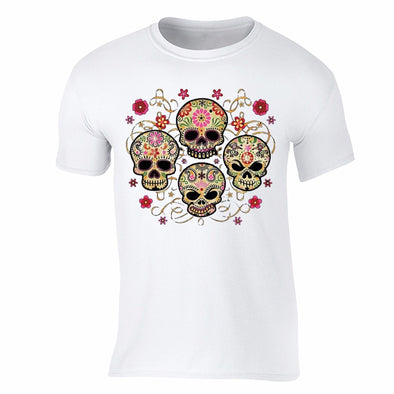 XtraFly Apparel Men's Muerte Four Sugarskull Skulls Day Of Dead Crewneck Short Sleeve T-shirt