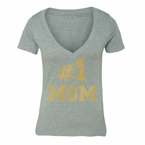 XtraFly Apparel Women's Number # 1 Mom Mother's Day V-neck Short Sleeve T-shirt