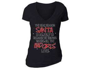 XtraFly Apparel Women's Jolly Santa Elf Ugly Christmas V-neck Short Sleeve T-shirt