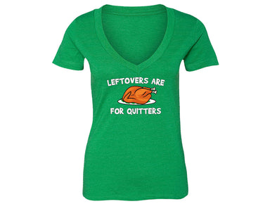 XtraFly Apparel Women's Leftovers Quitters Gobble Thanksgiving V-neck Short Sleeve T-shirt