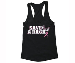 XtraFly Apparel Women's Save A Rack Antlers Breast Cancer Ribbon Racer-back Tank-Top