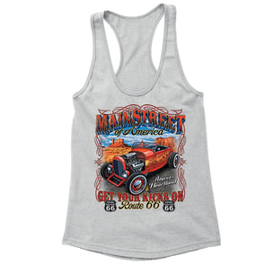 XtraFly Apparel Women's Main Street Route 66 Car Truck Garage Racer-back Tank-Top