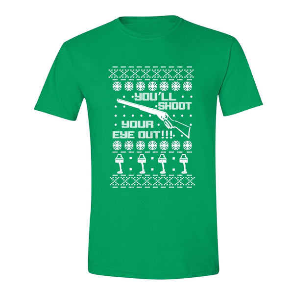 XtraFly Apparel Men's You'll Shoot Your Eye Out Ugly Christmas Crewneck Short Sleeve T-shirt