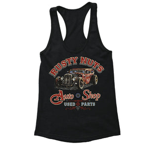 XtraFly Apparel Women's Rusty Nuts Autoshop Car Truck Garage Racer-back Tank-Top