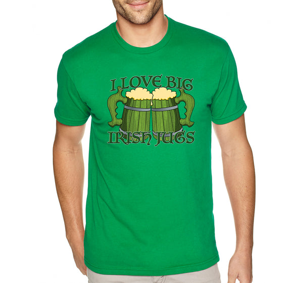 XtraFly Apparel Men's I Love Big Irish Jugs Shamrock St. Patrick's Crewneck Short Sleeve T-Shirt