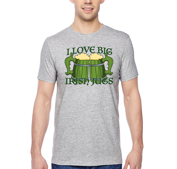 XtraFly Apparel Men's I Love Big Irish Jugs Shamrock St. Patrick's Crewneck Short Sleeve T-Shirt