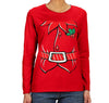 Free Shipping Womens Elf Shirt Poinsettia Holly Belt Ugly Sweater Christmas Party Long Sleeve T-Shirt