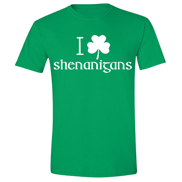 Free Shipping Mens St. Patrick's Day Saint Paddy Drunk Shirt I Love Shenanigans Shamrock Clover Irish Crewneck T-Shirt