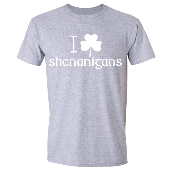 Free Shipping Mens St. Patrick's Day Saint Paddy Drunk Shirt I Love Shenanigans Shamrock Clover Irish Crewneck T-Shirt