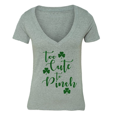 Free Shipping Womens St. Patrick's Day Saint Paddy Drunk shirt Too Cute To Pinch Shamrock Clover Irish Women V-Neck T-Shirt