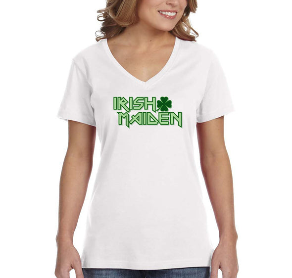 Free Shipping Women's Irish Maiden St. Patrick's Day Clover Beer Drinking Celtic Party Funny Shamrock Shenanigans V-Neck T-Shirt