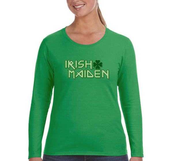 Free Shipping Women's Irish Maiden St. Patrick's Day Clover Beer Drinking Celtic Party Funny Shamrock Shenanigans Long Sleeve T-Shirt