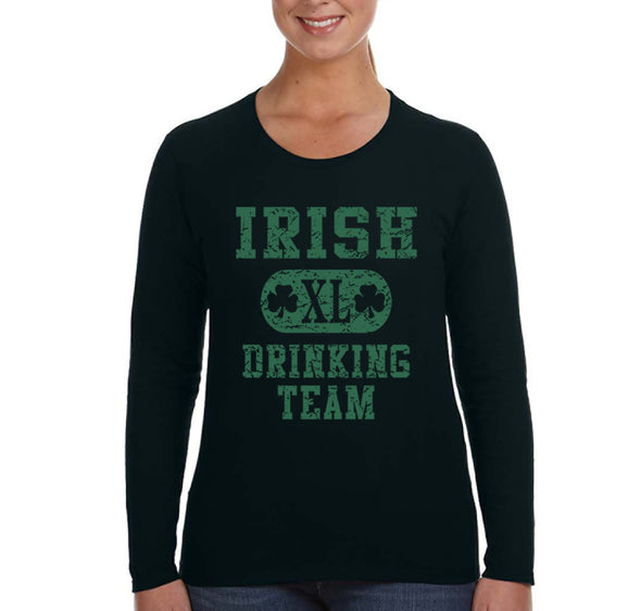 Free Shipping Women's Irish Drinking Team St. Patrick's Day Funny Party Beer Clover Shamrock Whiskey Long Sleeve T-Shirt