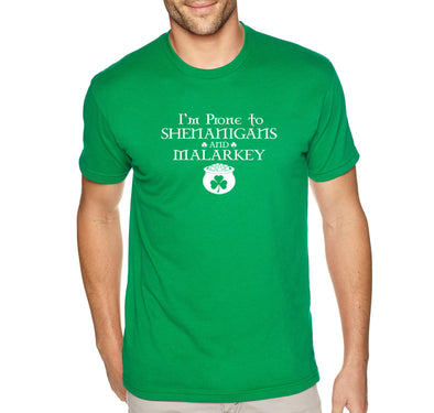 Free Shipping Mens I'm Prone to Shenanigans and Malarkey St. Patrick's Day Clover Leprechaun Beer Irish Funny Party Drinking Pot T-Shirt