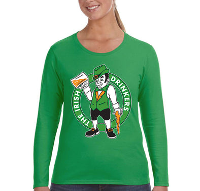 Free Shipping Women's Irish Drinkers Leprechaun Team Beer Clover Shamrock Whiskey Funny Shenanigans St. Patrick's Day Long Sleeve T-Shirt