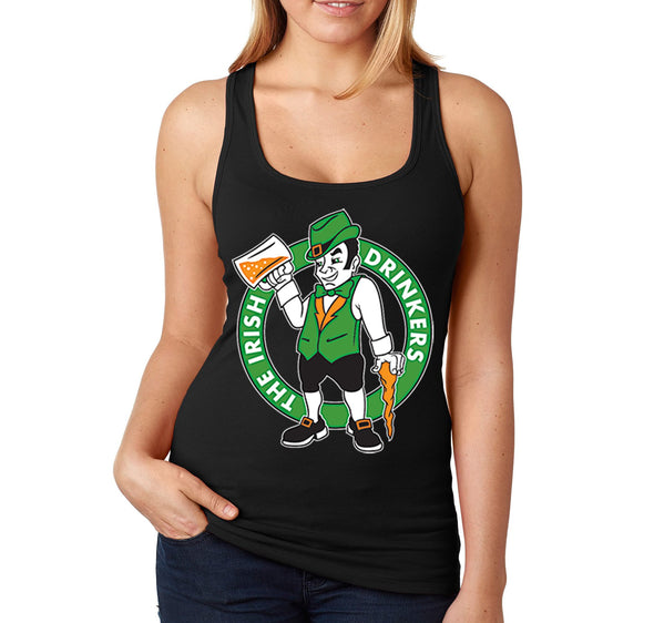 Free Shipping Women's Irish Drinkers Leprechaun Team Clover Shamrock Whiskey Party Funny Shenanigans St. Patrick's Day Racerback Tanktop