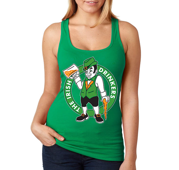 Free Shipping Women's Irish Drinkers Leprechaun Team Clover Shamrock Whiskey Party Funny Shenanigans St. Patrick's Day Racer-Back Tank-Top