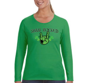 Free Shipping Women's Sham Rocked Shamrock Hands Beer Whiskey Party Clover Shenanigans Irish St. Patrick's Day Long Sleeve T-Shirt