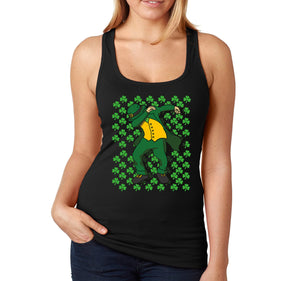 Free Shipping Women's Dab Leprechaun Dabbing Clover Shamrock Party Funny Shenanigans Whiskey Drink Irish St. Patrick's Day Racer-Back Tank-Top