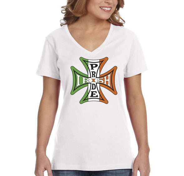 Free Shipping Women's Irish Pride Iron Cross Flag Celtic Clover Shenanigans St. Patrick's Day V-Neck T-Shirt