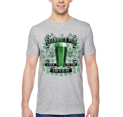 Free Shipping Men's Shamrock Pub Bar Luck Irish Beer Whiskey Shenanigans Party St. Patrick's Day Clover T-Shirt