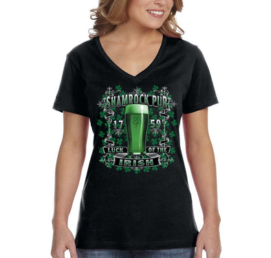 Free Shipping Women's Shamrock Pub Bar Luck Irish Beer Whiskey Shenanigans Party St. Patrick's Day Clover T-Shirt