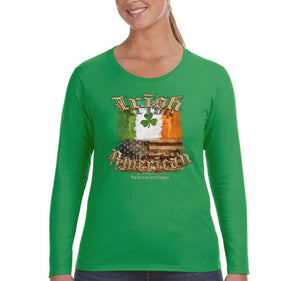 Free Shipping Women's Irish American USA Flag Pride St. Patrick's Day Clover Shamrock Shenanigans Long Sleeve T-Shirt