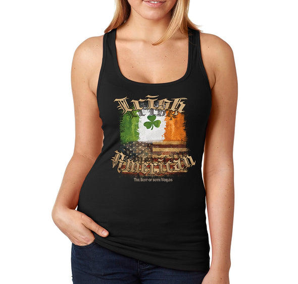 Free Shipping Women's Irish American USA Flag Pride St. Patrick's Day Clover Shamrock Shenanigans Racerback Tanktop