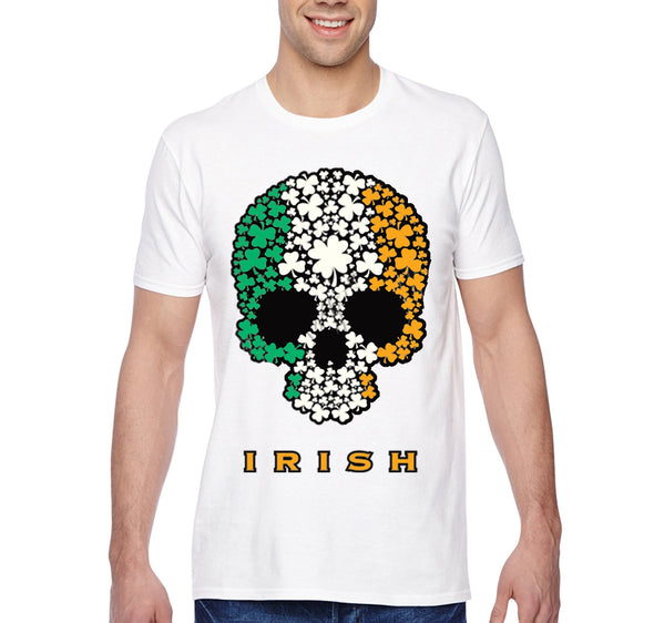 Free Shipping Men's Irish Shamrock Skull Funny Flag St. Patrick's Day Drinking Beer Shamrock Funny Party Shenanigans T-Shirt