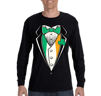 Free Shipping Men's Irish Tuxedo Leprechaun Funny Beer Clover Shamrock Whiskey Party Funny Shenanigans St. Patrick's Day Long Sleeve T-Shirt