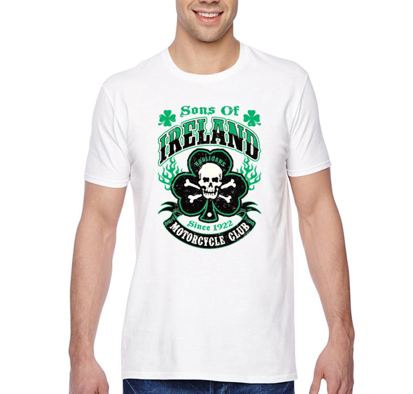 Free Shipping Men's Sons of Ireland Irish Biker Motorcycle Celtic Beer Shenanigans Clover St. Patrick's Day T-Shirt