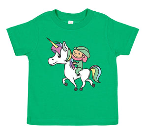 Free Shipping Kids Youth Childrens Leprechaun Riding Unicorn Clover Shamrock Magic Cute Irish St. Patrick's Day T-Shirt