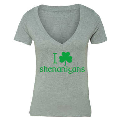 Free Shipping Womens St. Patrick's Day Saint Paddy Drunk shirt I Love Shenanigans Shamrock Clover Irish Women V-Neck T-Shirt