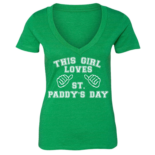 Free Shipping Womens This Girl Loves St Paddy's Day St Patrick shirt Shamrock Clover Irish Women Short Sleeve V-Neck T-Shirt