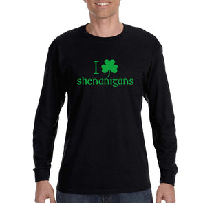 Free Shipping Mens St. Patrick's Day Saint Paddy Drunk shirt I Love Shenanigans Shamrock Clover Irish Long Sleeve T-Shirt